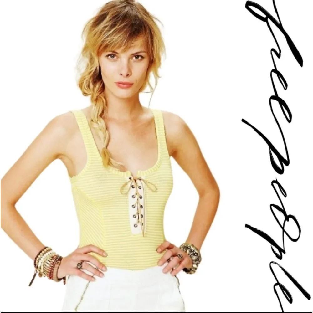 Free People Lava Lace-Up Yellow/Lime Stripe Long Tank Top S